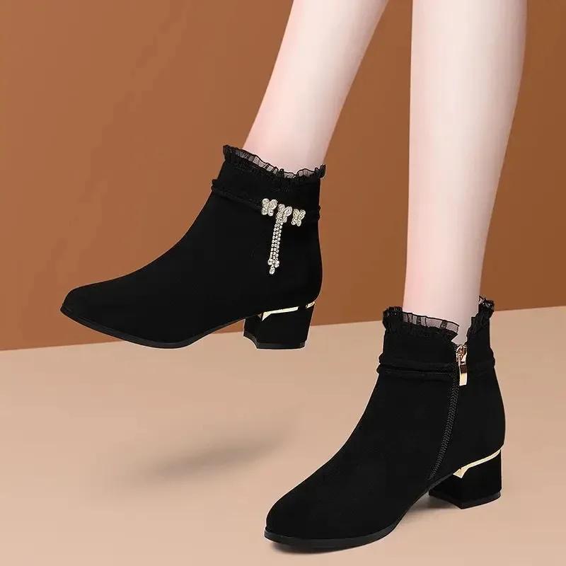 Fashion 2025New Womens Boots Luxury Rhinestone Casual Boot Side Zipper Ankle Boots for Women Fashion Platform High Heel Boot Botas Mujer