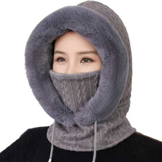 Dámská zimní čepice s integrovanou šálou Silná teplá umělá kožešina Pletená větruodolná Vysoká elasticita Plná ochrana Outdoor Cestování Čepice do chladného počasí