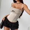 European and American style women's clothing lace bow sling strap slim design sweet and spicy fish bone bra niche vest women