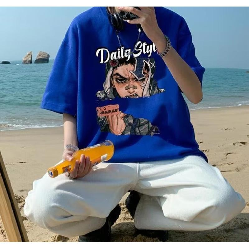 

Мужские футболки с коротким рукавом с буквенным графическим принтом и половиной рукава, мужская одежда, повседневная футболка, мужские корейские повседневные топы с круглым вырезом в стиле ретро 3XL синий