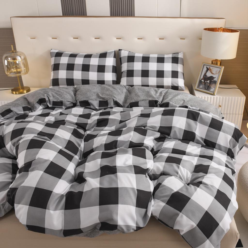Farmhouse Buffalo Checked Bedding Set Black And White Plaid Duvet Cover Soft Lightweight Grid Bedspreads Modern Geometric Decor