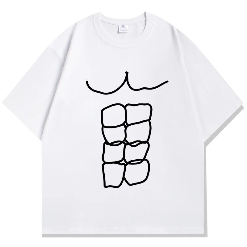 Funny Meme Tshirt Sports Top Fun Fitness Abdominal Muscle Print Tshirt Summer Casual Loose Streetwear Graphic T Shirts Unisex