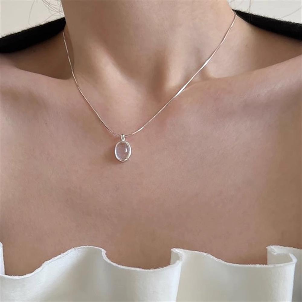 

Natural Aquamarine Moonstone Necklace Jewelry Women s ins Pendant Collarbone Chain