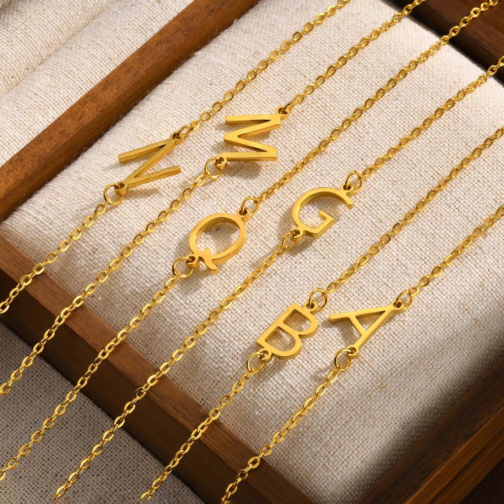 A-Z 26 Letters Initial Necklaces for Women 18k Gold Color Stainless Steel Necklace Rolo Chain Pendants Anniversary Jewelry