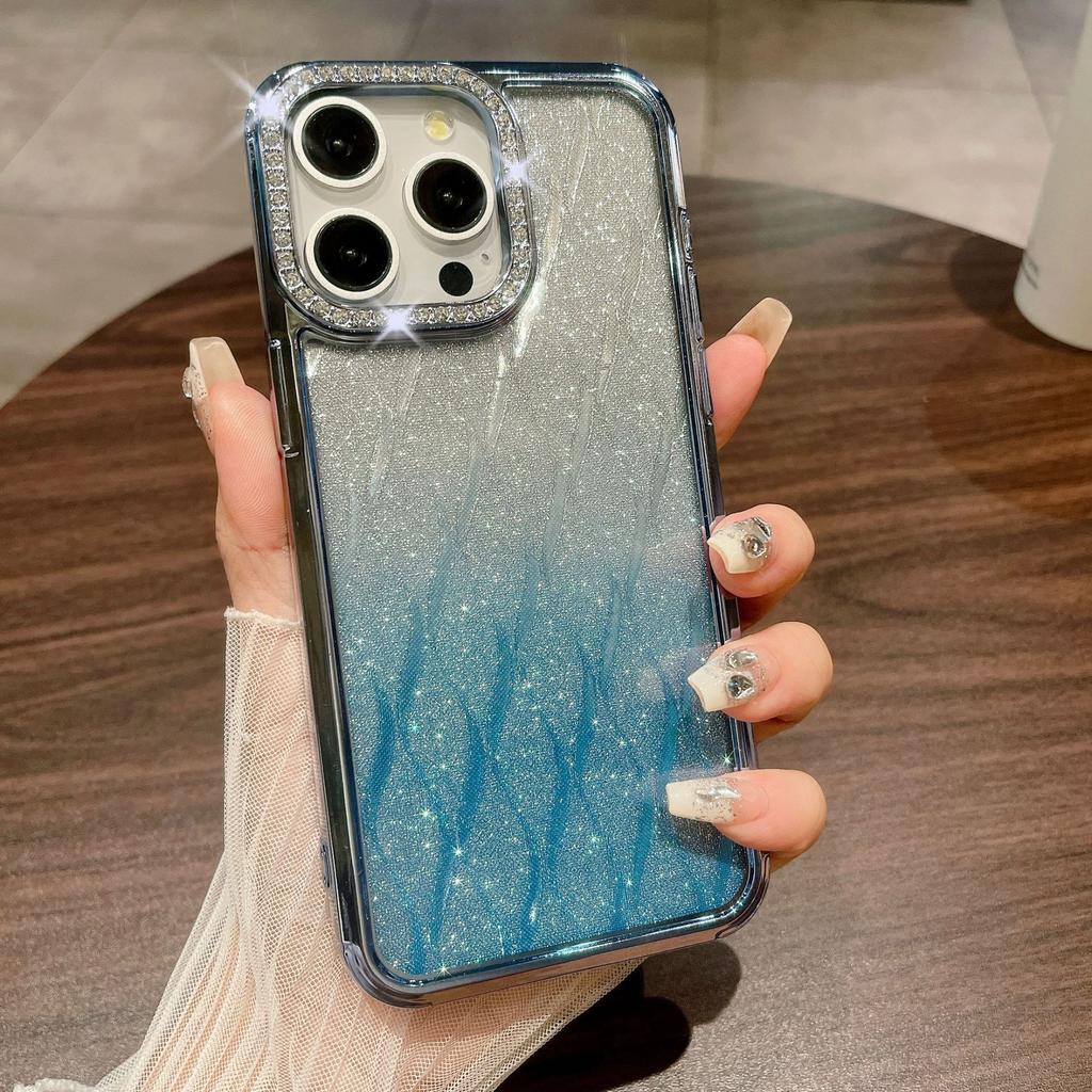 Rhinestone Checkered Gradient Glitter Is Suitable for IPhone 15Promax Phone Cases, IPhone14 Electroplated Anti-drop Full Package 13