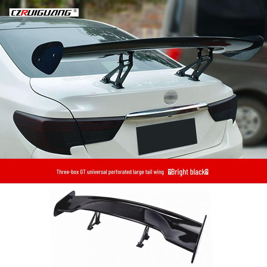 GT Universal Perforated Rear Spoiler Kit: Includes Bracket, Wind Deflector, Roof Spoiler, Rear Diffuser, Side Skirts, and Front Lip.