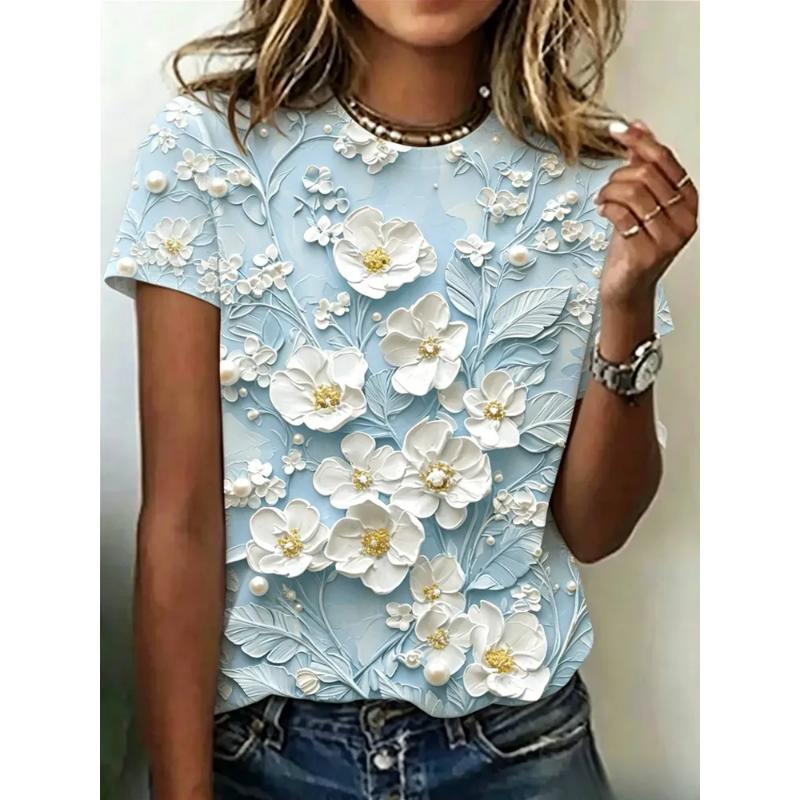 Modisches Damen Rundhals Kurzarm 3D Lässiges Farbprint Lässiges Kurzarm Rundhals T-Shirt