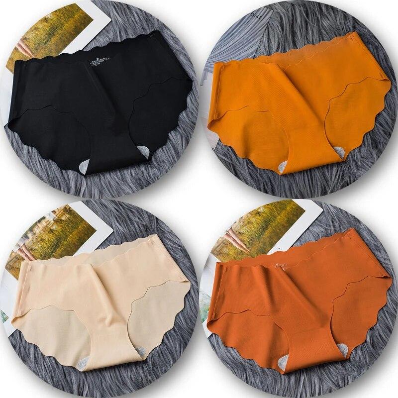4Pcs/Set Seamless Underwear Silk Women's Panties 3XL Tangas Lady Ruffle Underpants 4 Pieces Girls Briefs Panty Sexy Lingerie 4PC