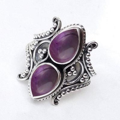 Améthyste Poire Gemstone Solid 925 Sterling Silver Boho Designer Ring Bijoux faits à la main Cadeau pour elle