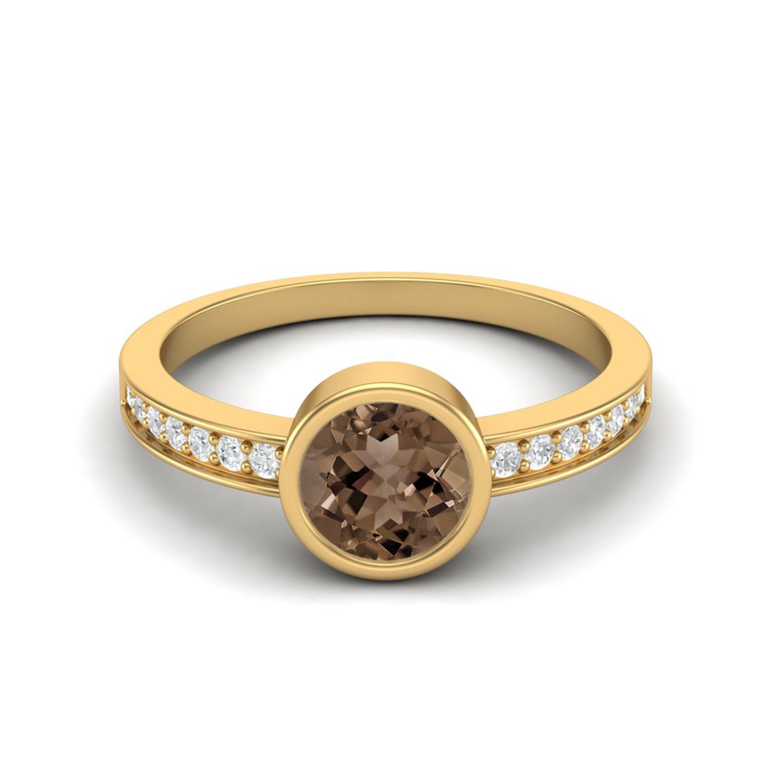 6mm Round Smoky Quartz 925 Sterling Silver Gold Vermeil Solitaire Side Accents Women Promise Ring 5