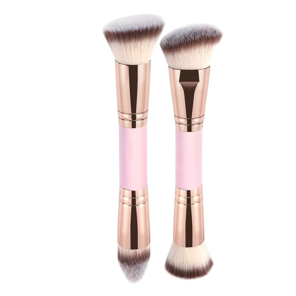 5 Double-Ended Makeup Brushes: Foundation, Blush, 3-Color Contour, Soft Bristle, Loose Powder, Beauty Tool Set