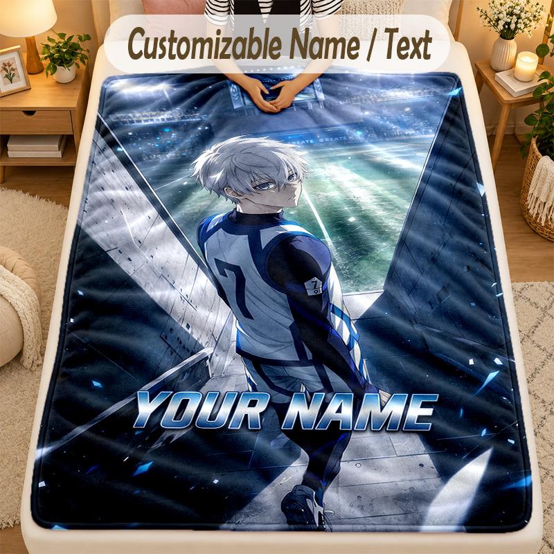 Flannel BlanketBlue Lock Custom Name Text Personalized Soft Warm Throw Blanket Home Decor Gift