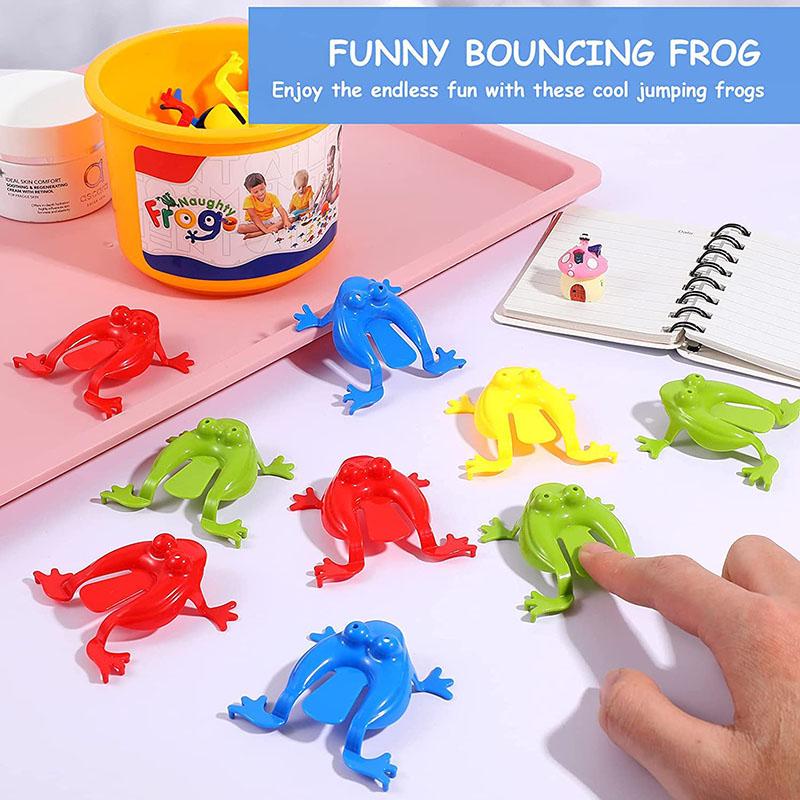 10-60Pcs Jumping Frog with Bucket Bounce Fidget Toys Novelty Assorted Stress Reliever Birthday Gift Boys Girls Party Favor Game