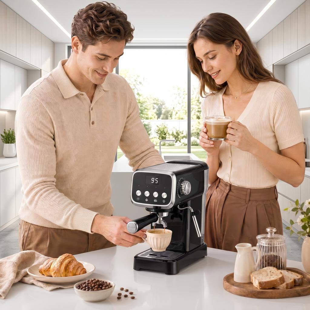 Espresso Machine, 20-Bar Cappuccino Coffee Maker with Frother Wand, 1.2 L Water Tank, Black
