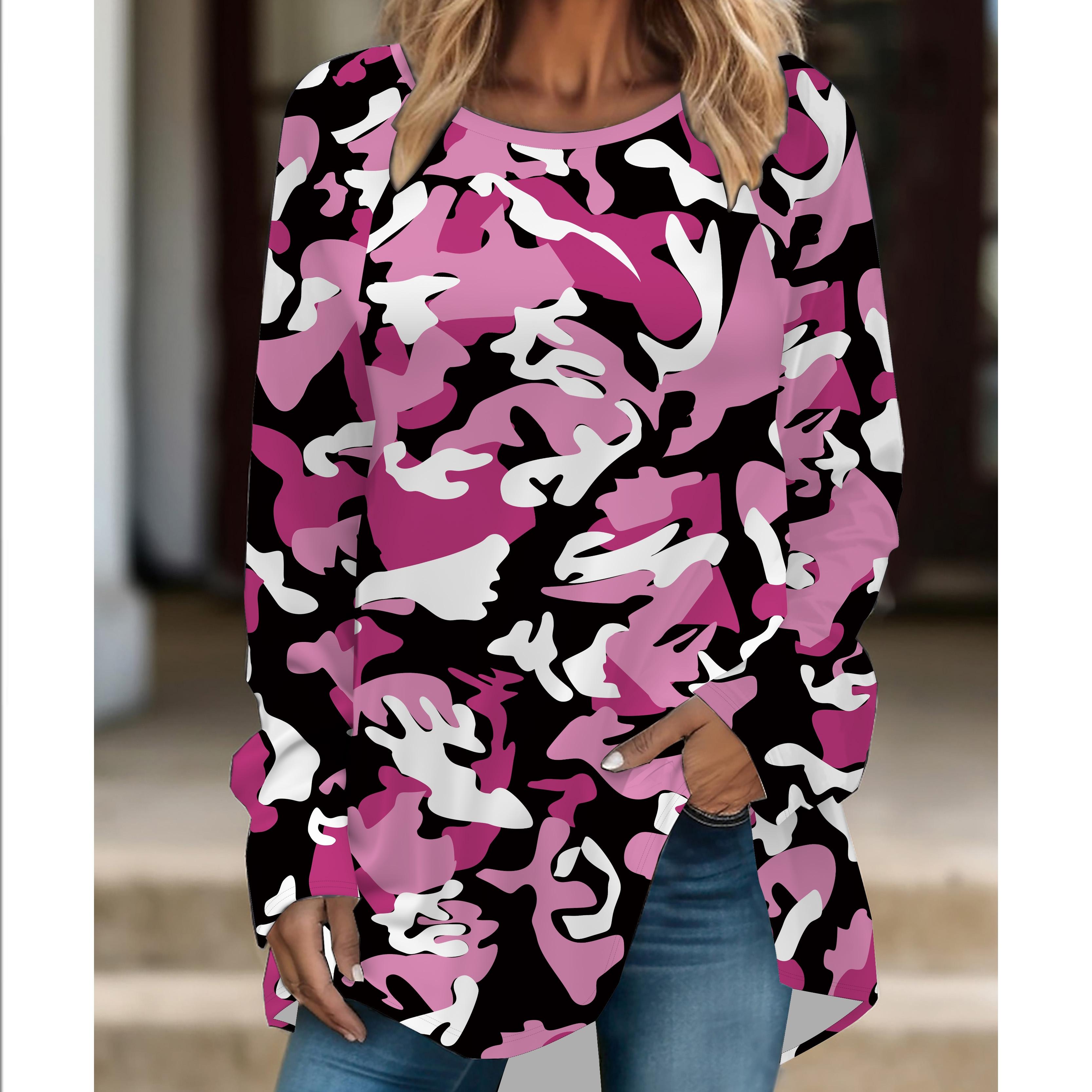 

Plus Size Women Fashionable Personality Leopard Printed Comfy Long Sleeve Round Collar T-shirt Casual Baggy Mid Length Tee Tops 6XL рожевий