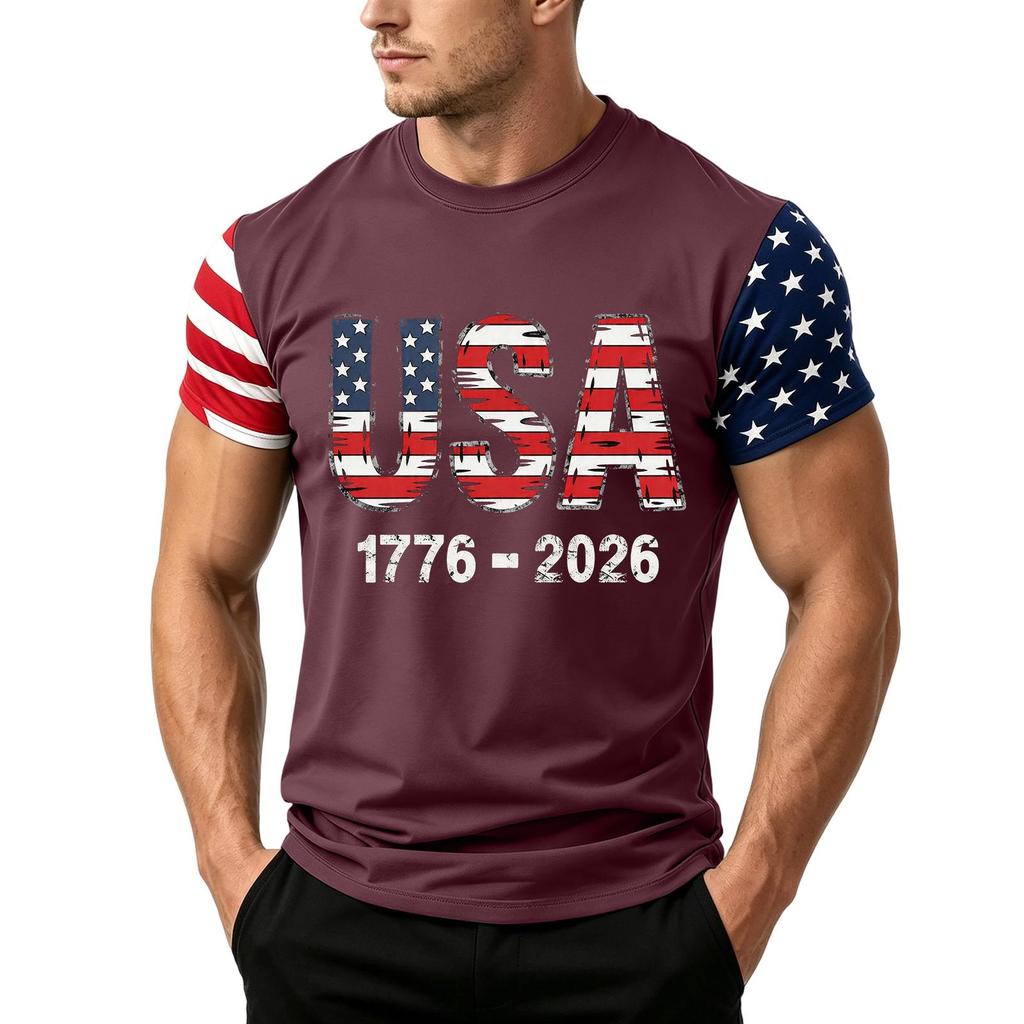 Men's Loose Fit Short Sleeve T Shirt USA Flag Print Casual Summer Daily Wear Crew Neck Top for Outdoor Activities