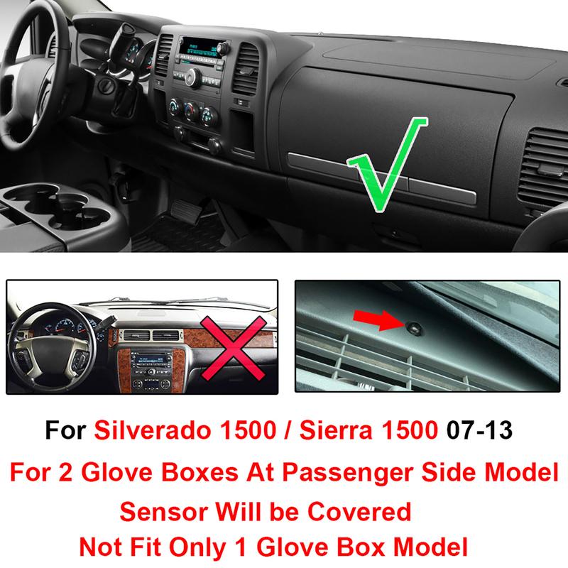 OEMASSIVE Dash Mat Dashmat Dashboard Cover Sun Shade Cover Carpet For Chevrolet Silverado 1500 2007 - 2013 2 Glove Boxes
