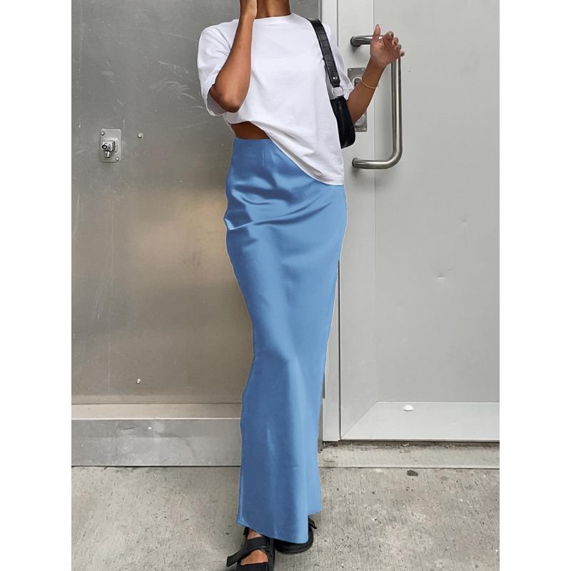 Satin Elegant Trumpet Black Trafaluc Skirts Fashion Slim High Waist Skirts Women Female Solid Office Long Skirt Woman