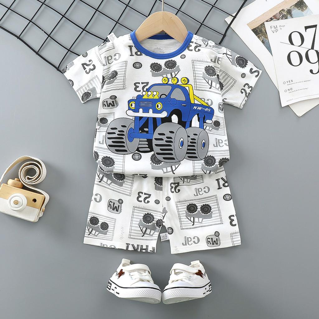 Childrens Summer Cotton T Shirt Shorts Set With Cartoon Prints For Toddler Boys And Girls