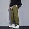 Large size casual pants, multi-pocket splicing button elastic overalls, men's tied-leg trousers