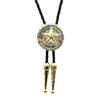 Men and Women Fashion Accessory Leather Cord Bolo Tie with Distinctive Metal Star Badge Pendant Western Necktie Necklace