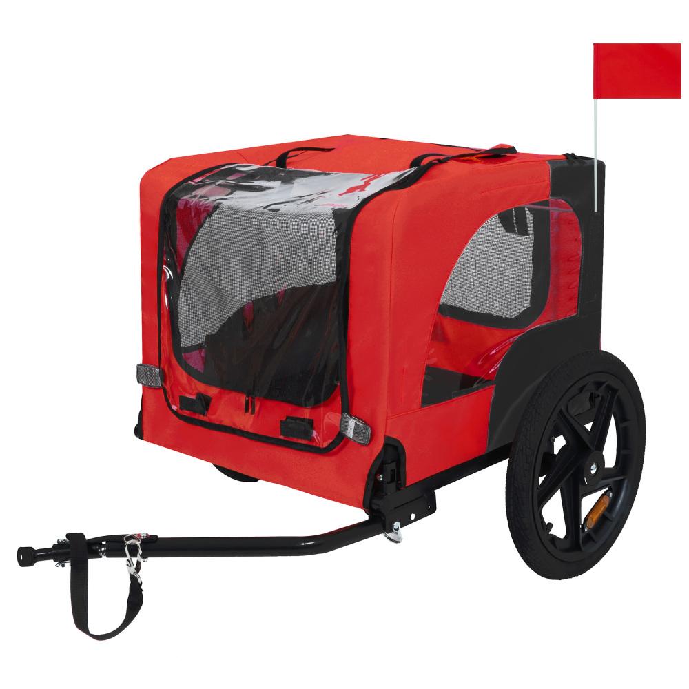 

Dog Bike Trailer Bicycle Pet Cart Easy Folding Quick Release Wheels Non-Slip Floor Safety Leash For Small Medium Dogs красный