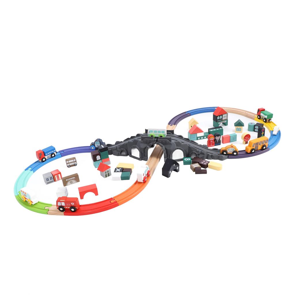 126pcs Wooden Block Track Set Educational Safe Interactive Toy Wood Train Track Set for Child