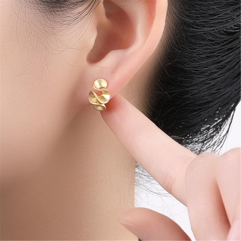 Geometric Ruffle Studs Earrings Ear Studs Fashion Ears Jewelry Copper Texture Suitable for Various Occasion Wear