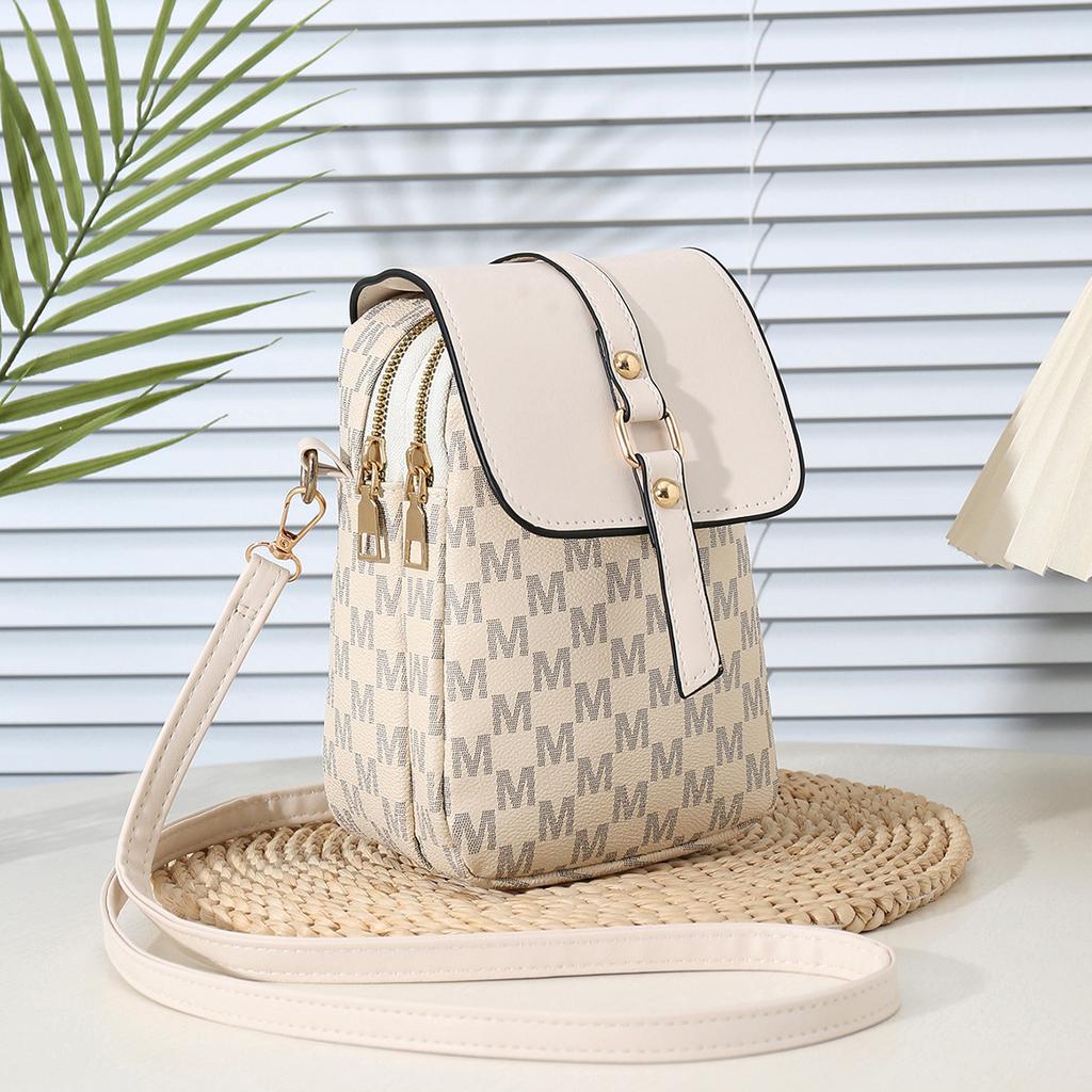 Double-layer space vertical mobile phone bag, letter presbyopia bag, fashionable retro leather crossbody shoulder women's bag