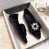 Fashion Heart Shaped Rhinestone Buckle Flats Women Rabbit Fur Shoes Winter Warm Ballets Ladies Pointed Toe Cotton Furry Mocasines Mujer