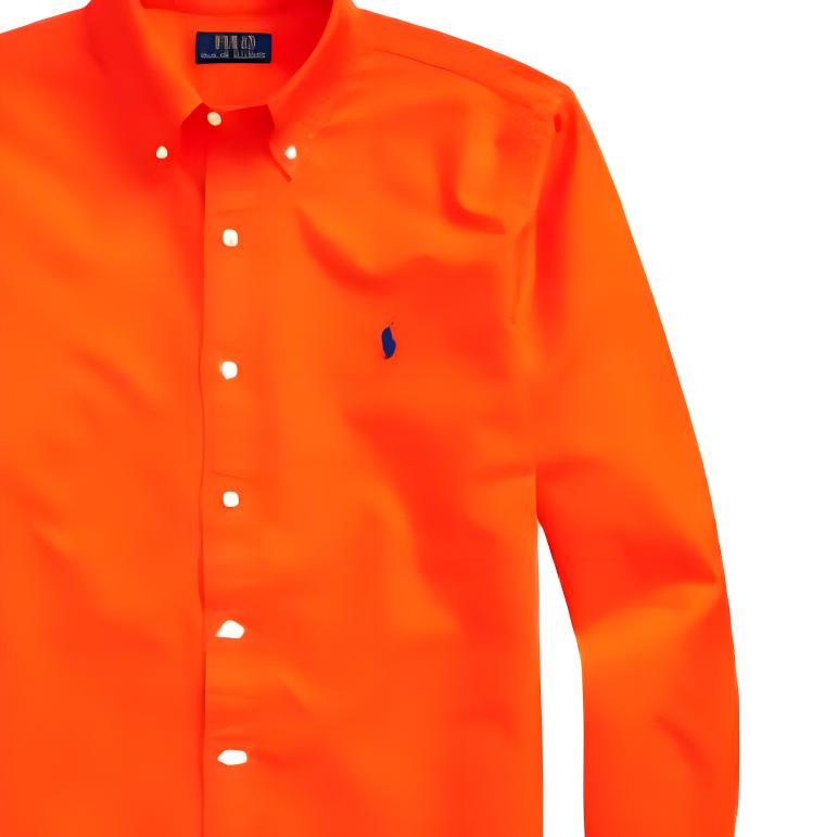 Polo Ralph Lauren SS23 Solid Color Pointed Collar Pony Embroidery Long Sleeve Shirt Men Shirts Orange MNPOWOV16821984-800