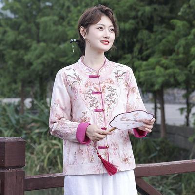 Mom's New Chinese Style Quilted Jacket with Frog Button & Embroidery for Middle-Aged and Elderly Women - Autumn/Winter