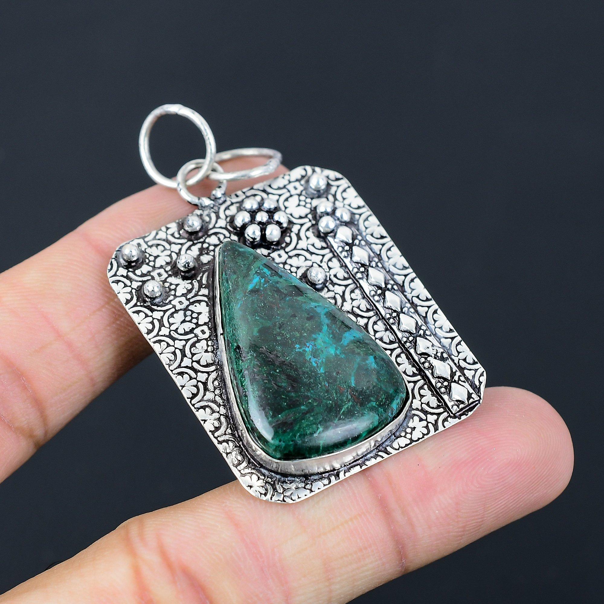 Daughters Day Sale 925 Silver Azurite Malachite Gemstone Wife Pendant Jewelry