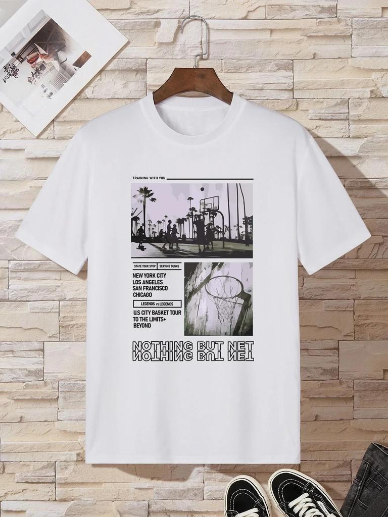 Summer Man T-Shirts Figure & Slogan Graphic Print T-Shirt for Men's Casual Crew Neck Short-Sleeve Tops Regular and Oversize Tees