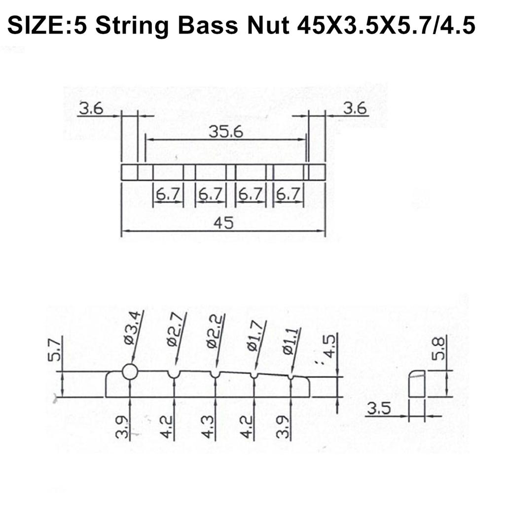 Miwayer 4/5/6 String Electric Bass Bone Bridge 2 pcs Nut Flat Bottom Pre-Slotted Made of Real Bone Multiple Saddle