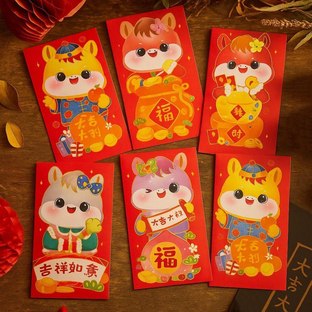 6pcs Chinese 2026 Horse Year Red Envelope Traditional Lucky Money Envelopes  Lunar Year Celebration
