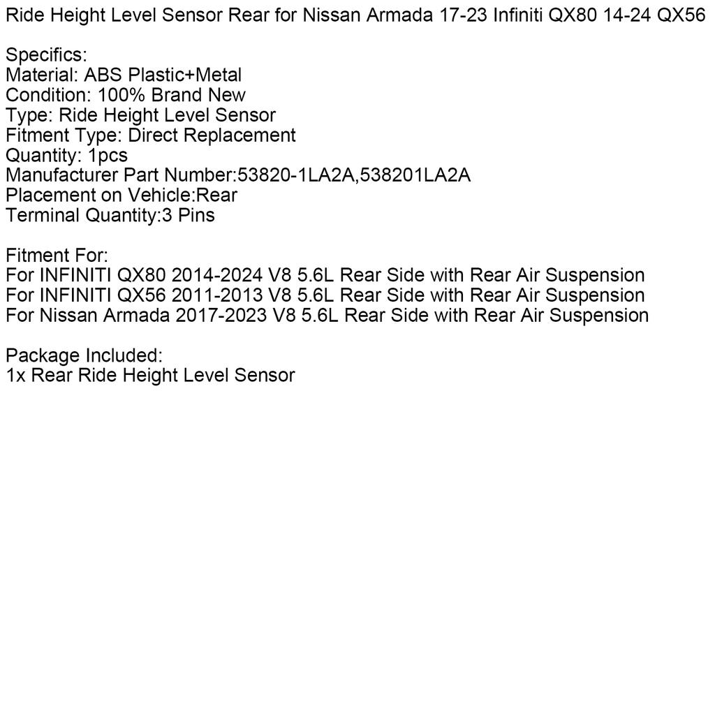 Rear Ride Height Level Sensor for Nissan Armada 17-23 Infiniti QX80 14-24 QX56