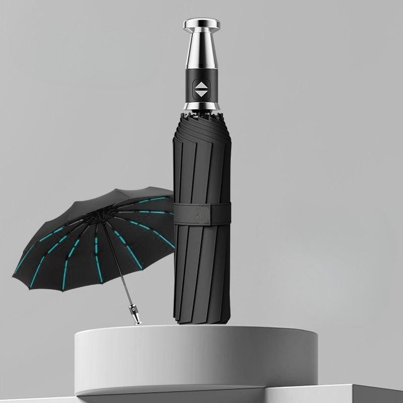 

Полностью автоматический зонт для защиты от дождя и солнца, мужской увеличенный однотонный складной зонт Iron&12K чёрный