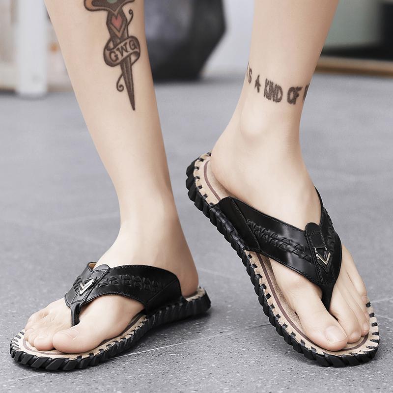 2024 Trend Summer Men Flip Flops Slippers Handmade Leather Light Comfortable Beach Flats Indoor Sliper Outdoor Men's Flip Flop