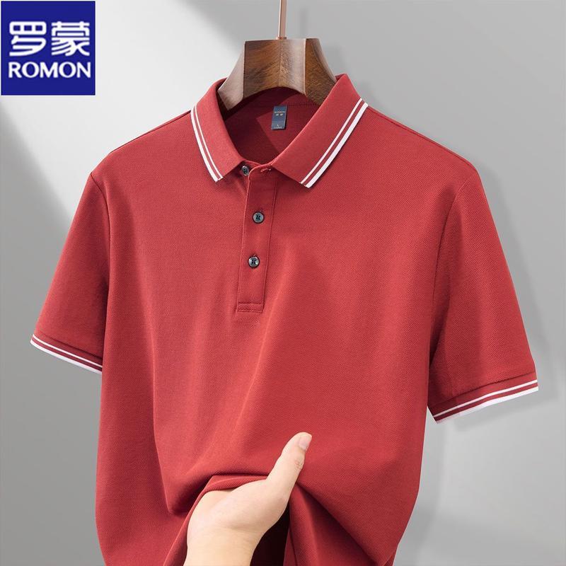 

ROMON Men s Summer Double-Sided Mercerized Pure Cotton Polo Shirt L