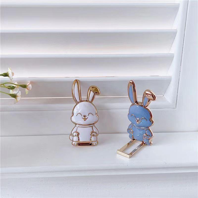 Slide-Push Bunny Phone Stand With Adhesive Back - Foldable Desktop Holder For Hands-Free Viewing