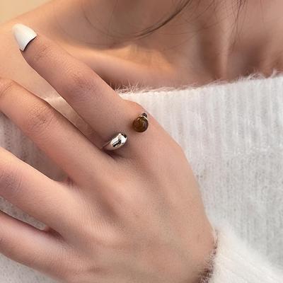 Meilade Adjustable Retro Tiger Eye Coffee Ring for Women
