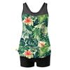 Women’s Tankini Swimsuit Two Piece Set with Floral Leaf Print Sleeveless Top and Boyshort Bottoms for Beach Pool Wear