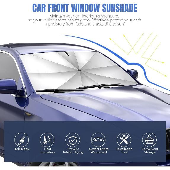Sedan SUV Car Sun Shade For Windshield UV Rays And Heat Sun Visor Protector, Foldable Windshield Sun Shade Umbrella,Keep Car Cool,Easy To