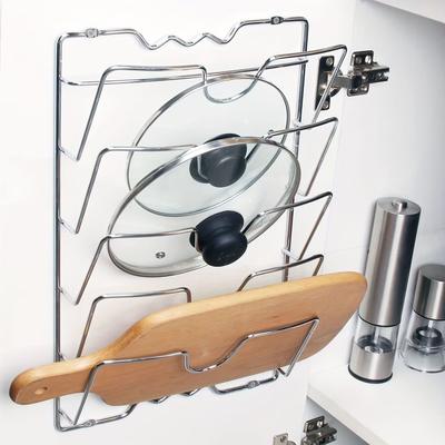 Support de rangement mural multifonctionnel pour casseroles et couvercles, planche à découper, support de rangement argenté