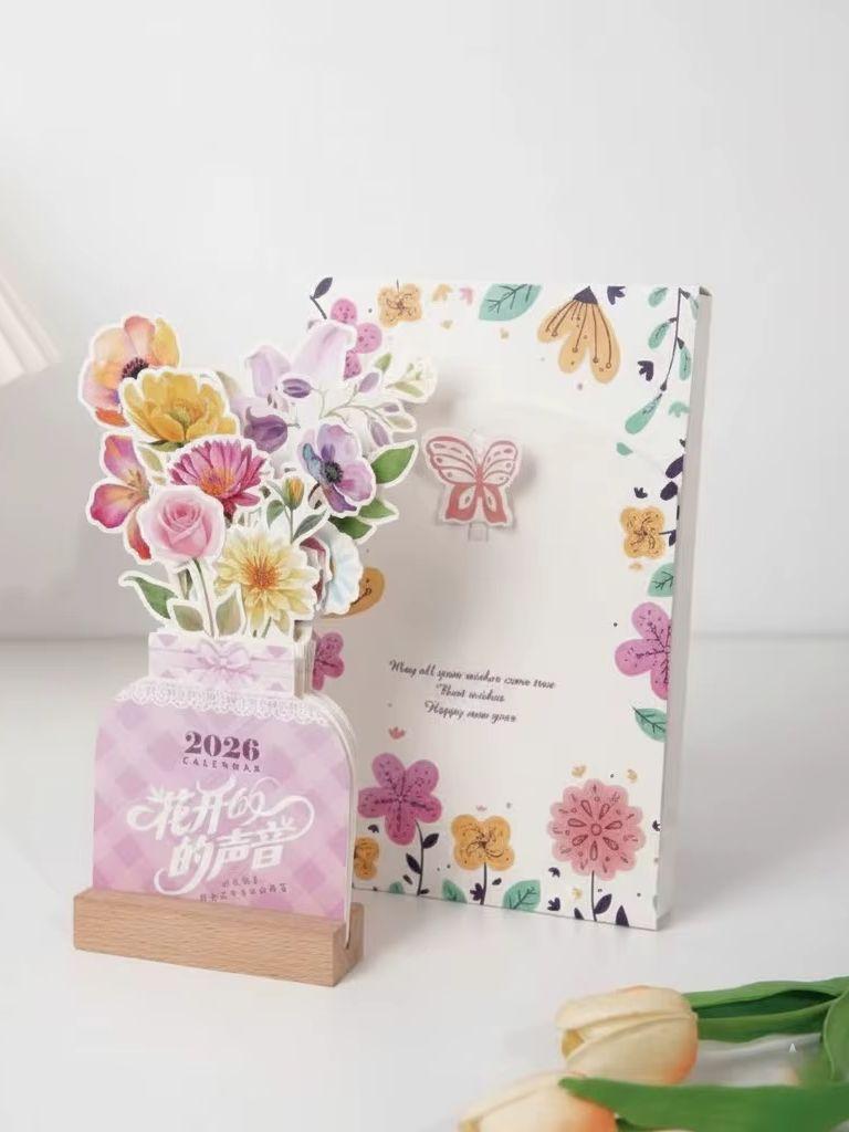 2026 Creative Desktop Calendar Wooden Base Special-shaped Paper Carving Art Calendar Aesthetic Room Decor Stationery Office Plan