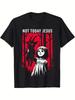 Gothic Graphic TShirt Not Today Jesus with Distressed Red Print Casual Round Neck Tee Print Cotton Fashion Y2K Tshirt Unisex