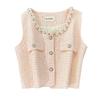 2025 Spring and Summer New Korean Style Heavy Industry Beads Round Neck Sleeveless Single-Breasted Graceful Versatile Temperament Vest Outerwear