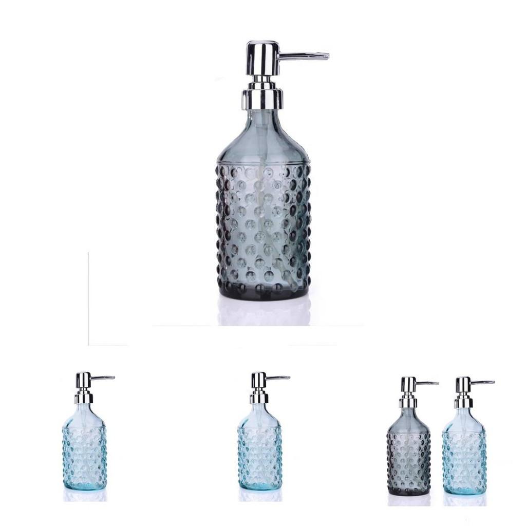 Modern Glass Hand Soap Dispenser 400ml With Pump And Decorative Embossed Design For Household