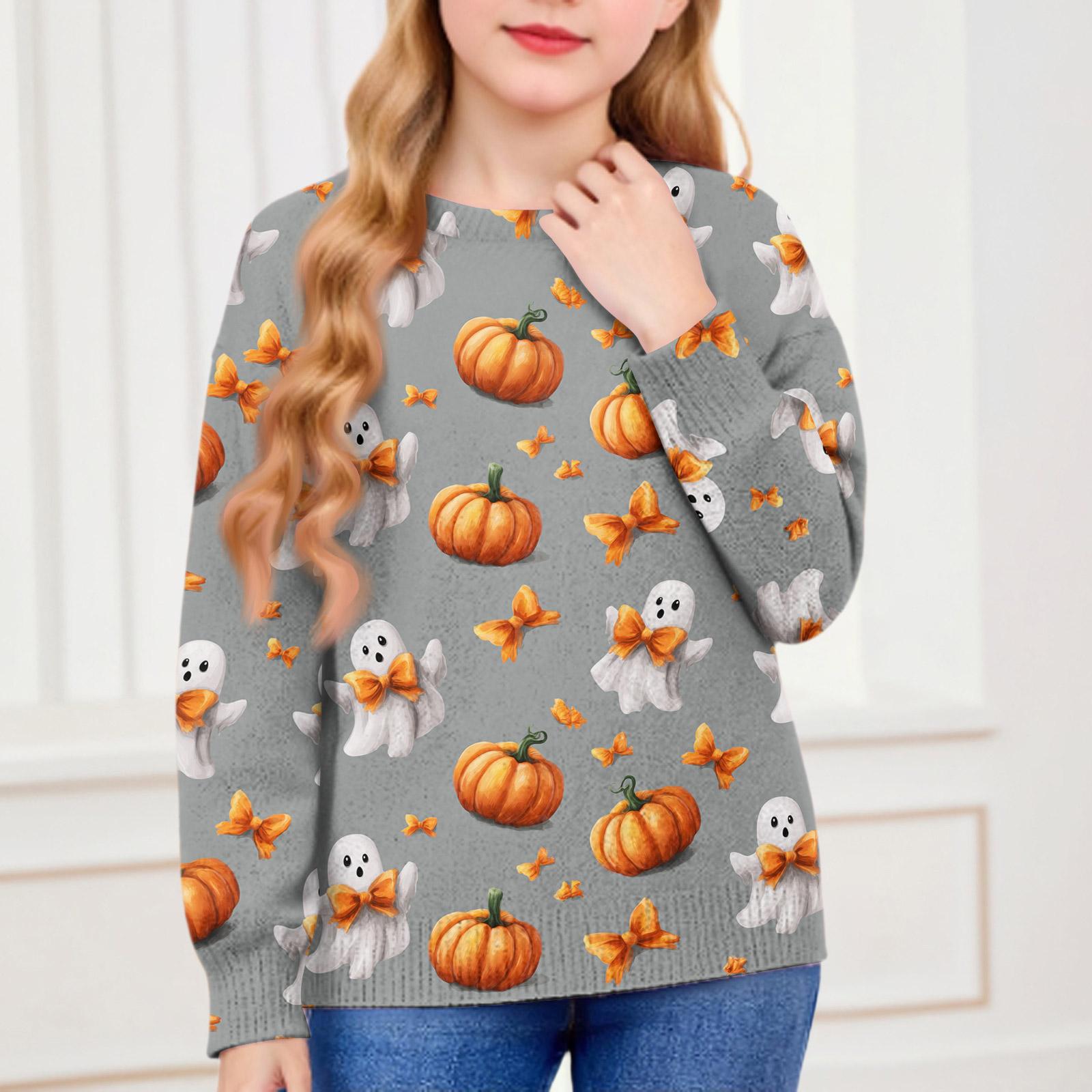 

Толстовки на Хэллоуин для детей, мальчиков и девочек, вязаный свитер, милая рубашка, осенние пуловеры с круглым вырезом 100